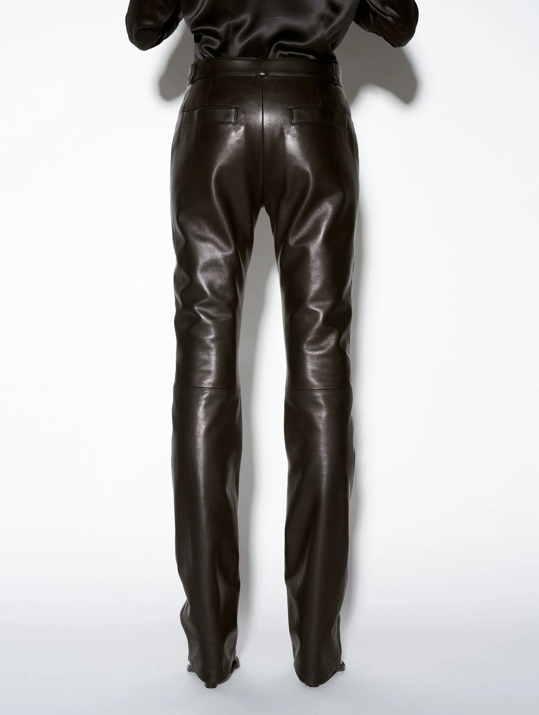 Black plong?? leather straight fit trousers Stretchable Design