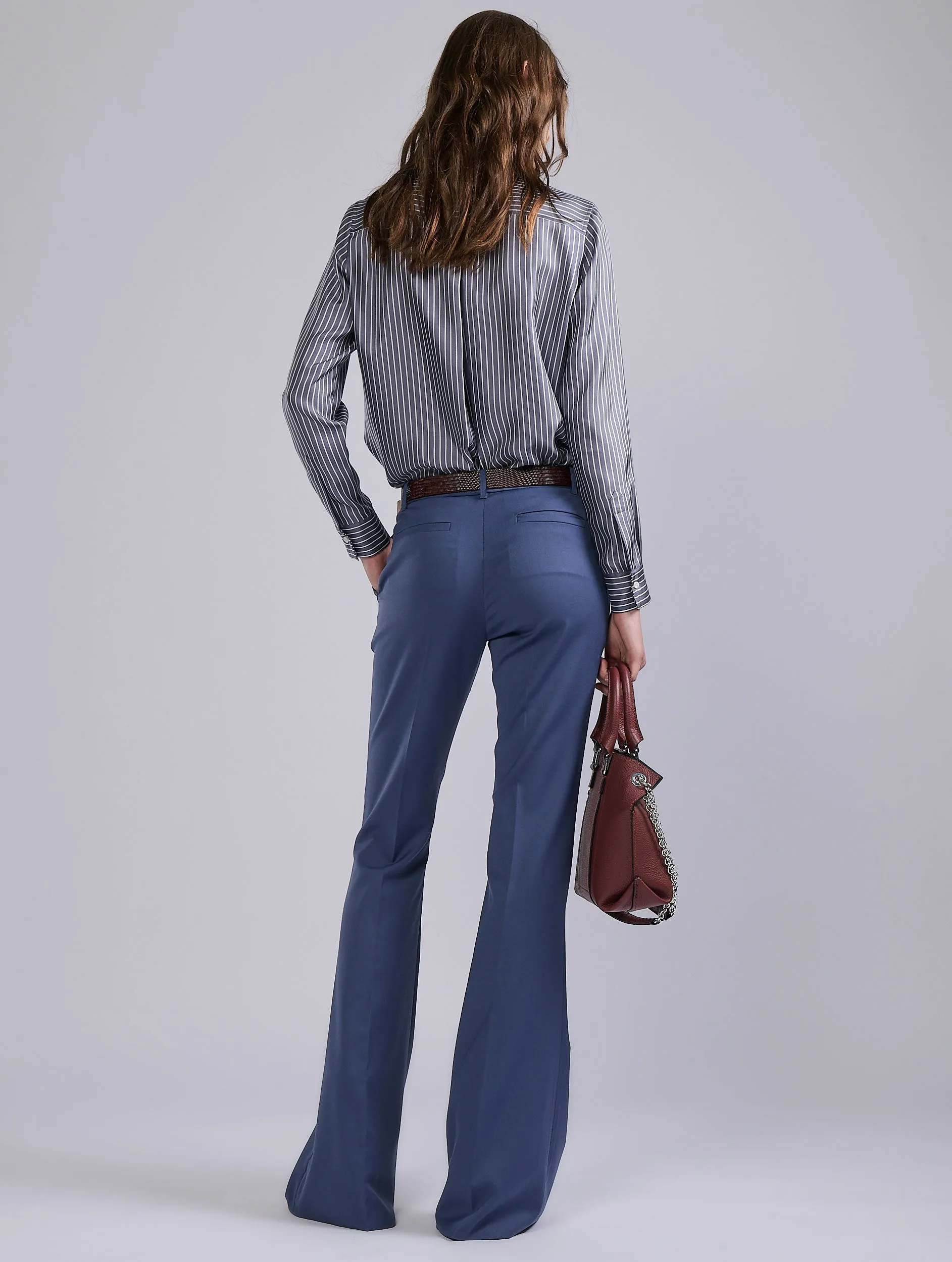 Flexible Fabric Blue stretch wool gabardine bootcut trousers