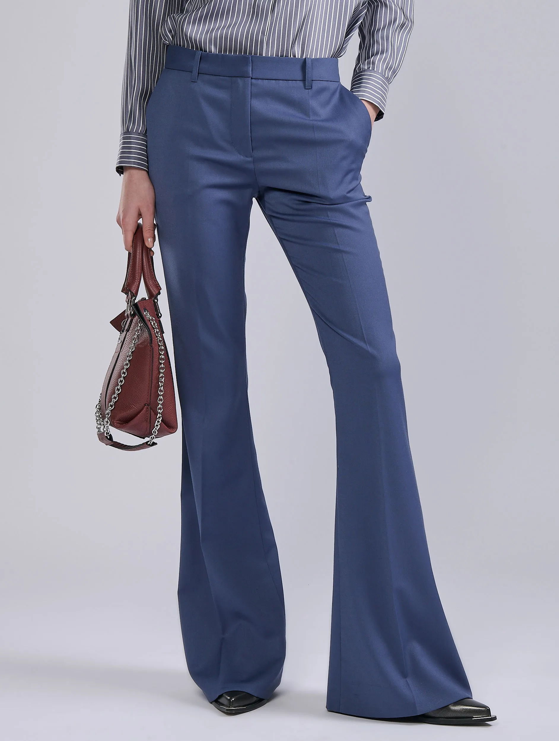 Breathable Design StainResistantCoating Blue stretch wool gabardine bootcut trousers