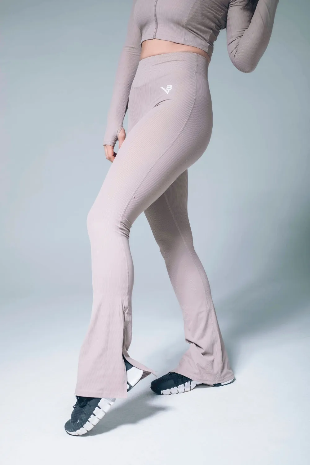 Soft Layers Perfect Fit Beige Ribbed Flared Leggings