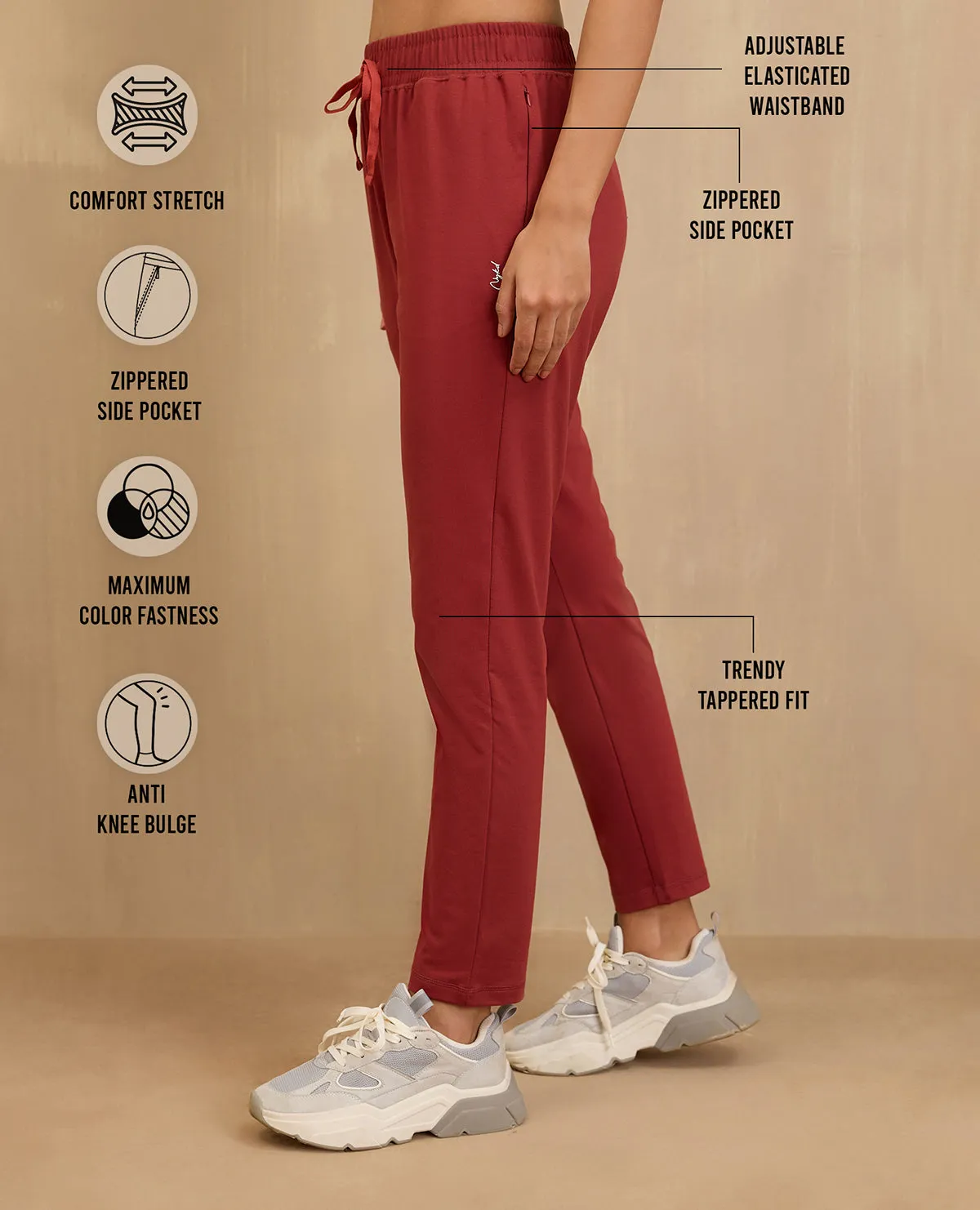 NYKD By Nykaa Cotton Comfort Pants-NYAT502-Red Soft and Light
