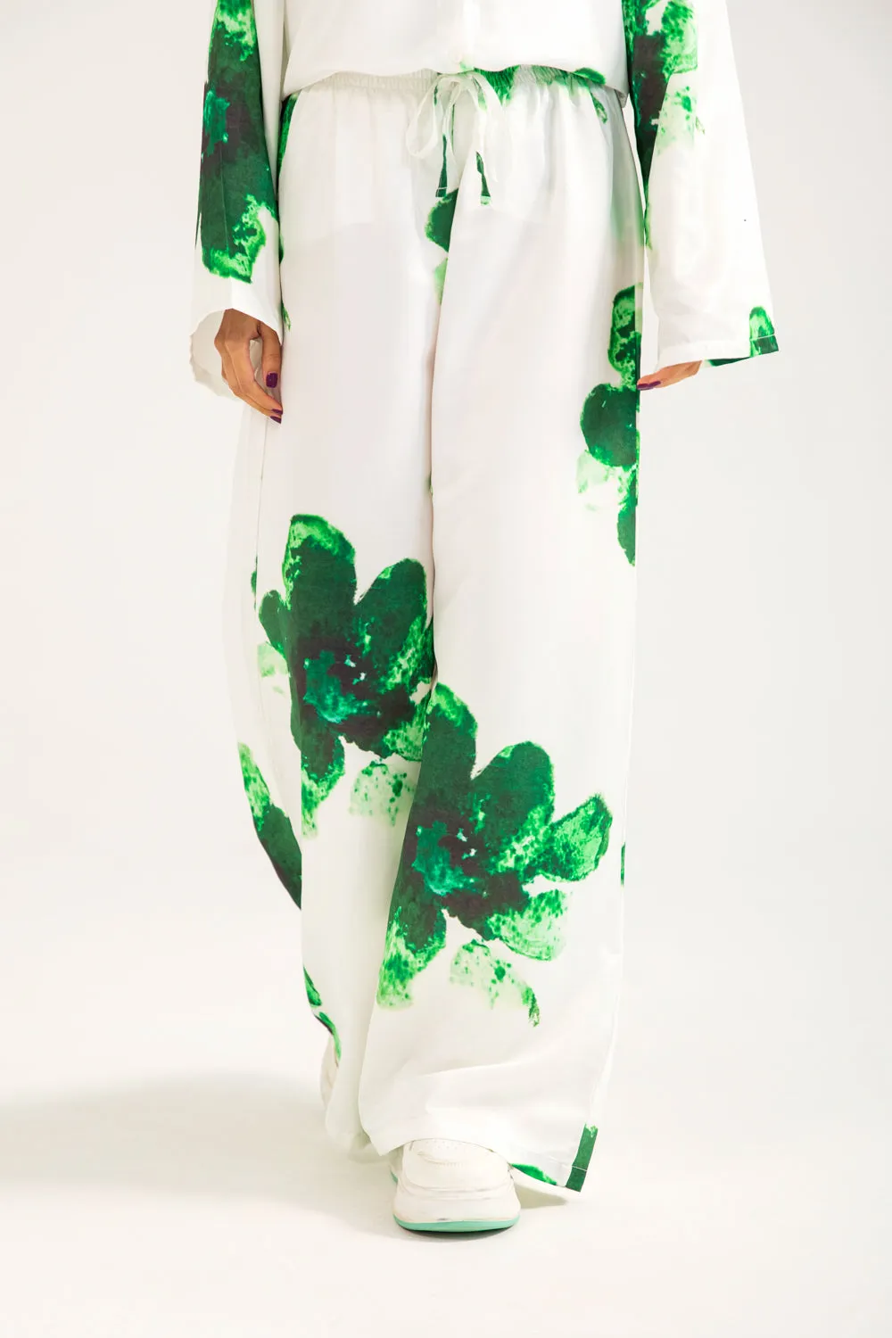 Multi Panel Construction Modern Relaxed PRINTED SATIN TROUSER