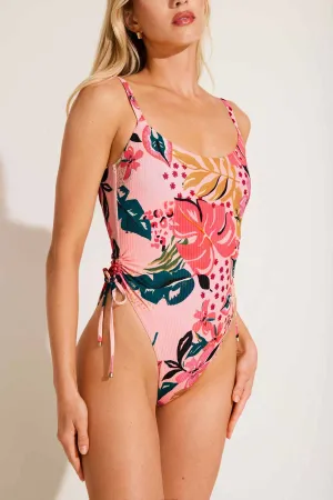 Zipper-Front Quick Adjust Drawstring Gemma One Piece - Coral Jungle EcoRib BT