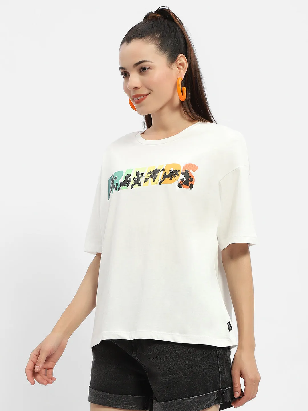 Madame Disney Graphic Print White Regular T-Shirt Chic Cut Breathable Comfort
