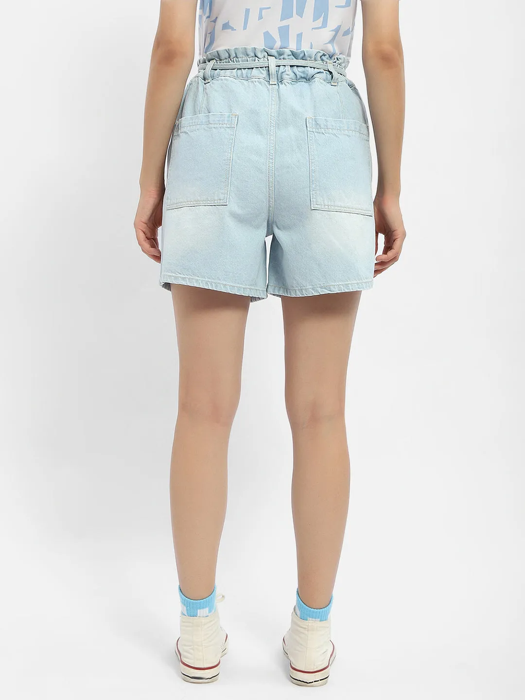Casual Sweatshirt Summer Ready Madame Belted Waist Light Blue Denim Shorts