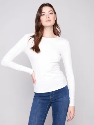 lightweight pants Cozy Wrap Cotton Blend Long Sleeve Crew Neck Top - Ecru