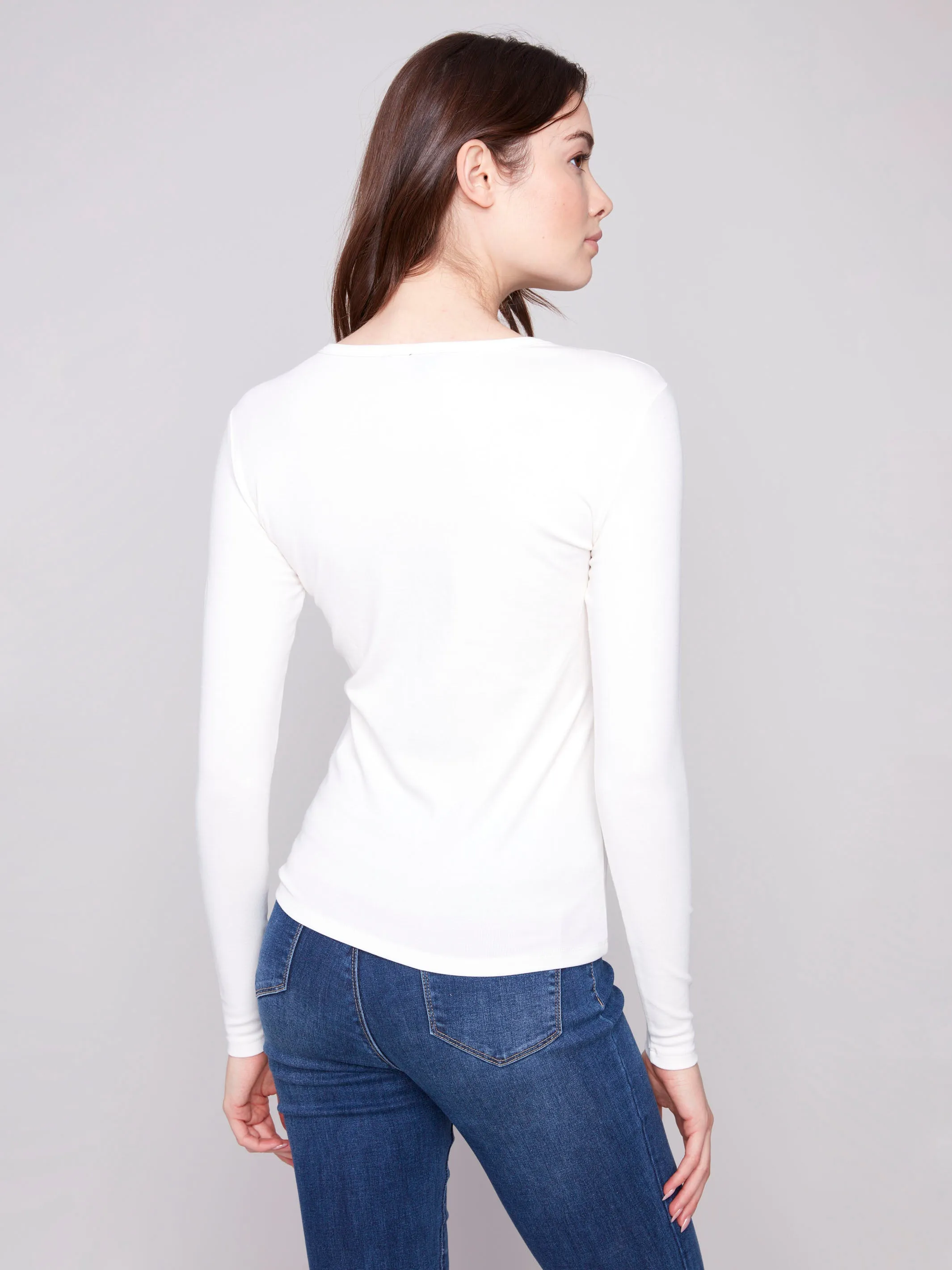 Cotton Blend Long Sleeve Crew Neck Top - Ecru EcoFriendlyProduction