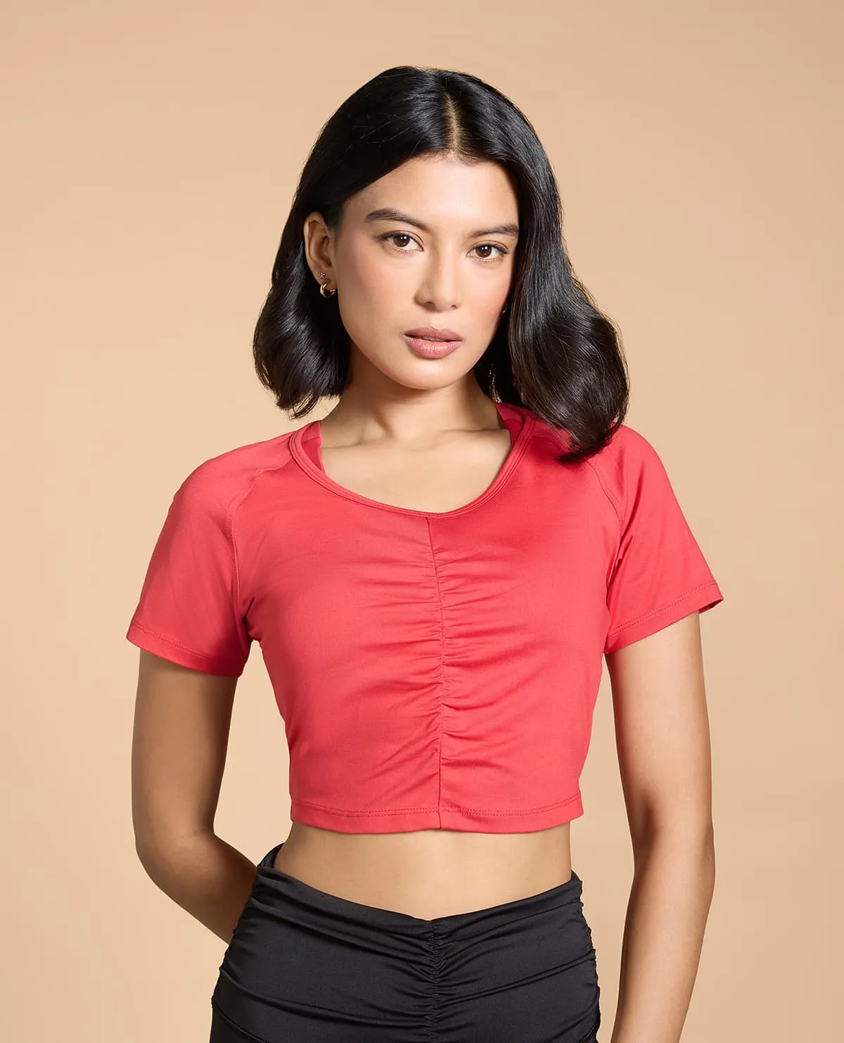 Feather Feel Ruched Crop Top Curved Hemline AllSeasonWear