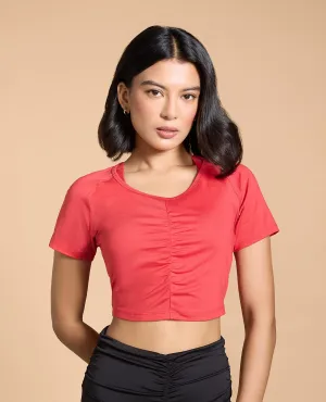 Feather Feel Ruched Crop Top Curved Hemline AllSeasonWear