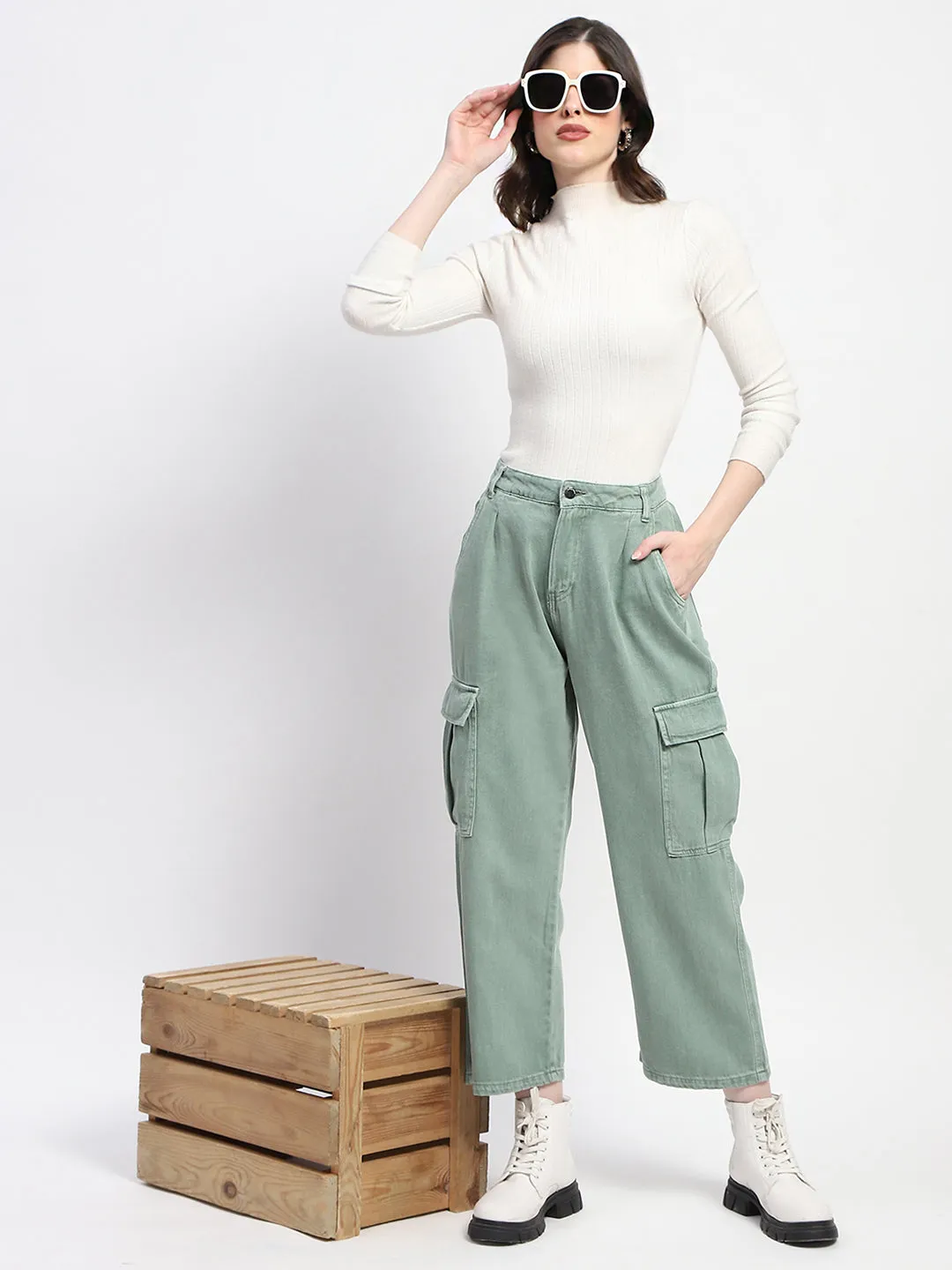 Comfortable Layers Refined fit Madame Relax Fit Green Cargo Pants
