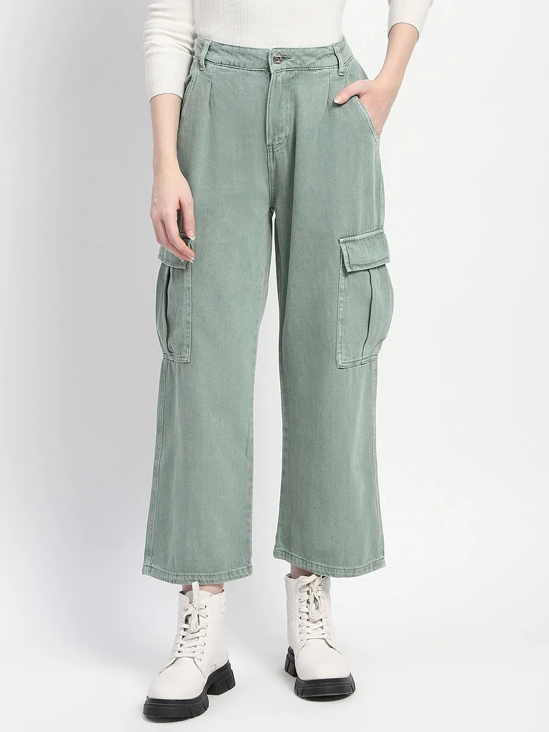 Madame Relax Fit Green Cargo Pants Layering Essential Ripstop Fabric Technology