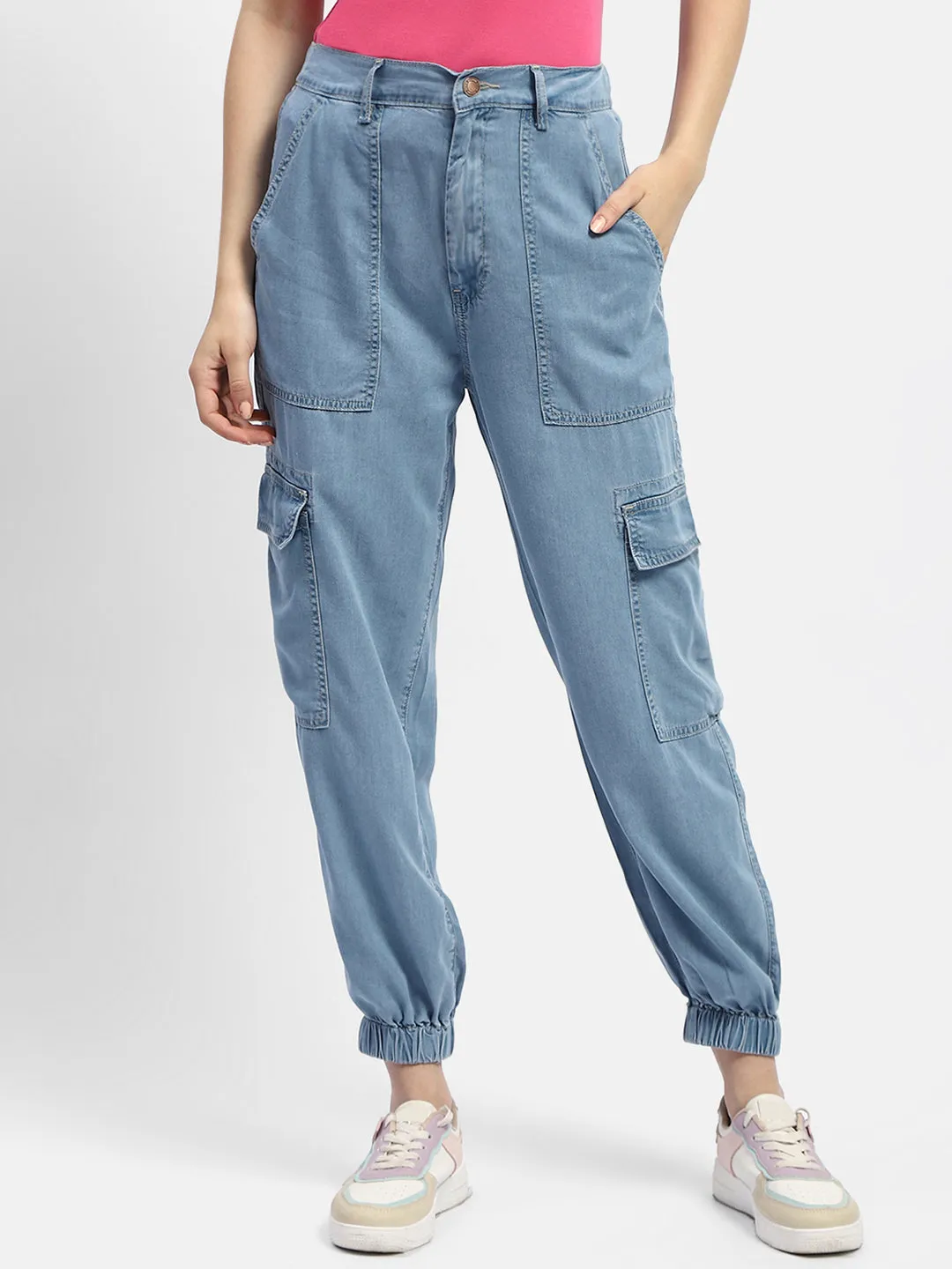 Sleek and Soft Madame Solid Light Blue Jogger