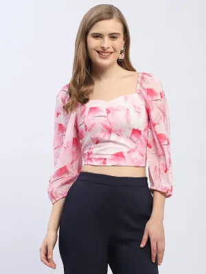 Comfortable Lounge Trendy Sweatpants Madame Sweetheart Neck Pink Floral Top