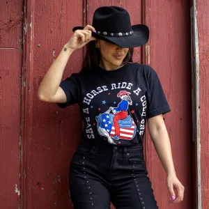 Abrasion Resistant Fabric Women's Save a Horse Boyfriend Fit T-Shirt - Black