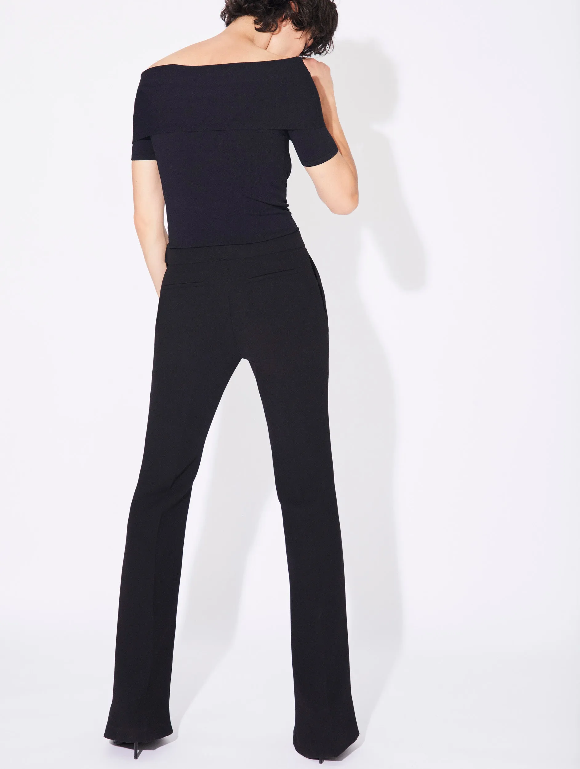 Black crepe flared trousers with buckle detail Long Use Durable Utility