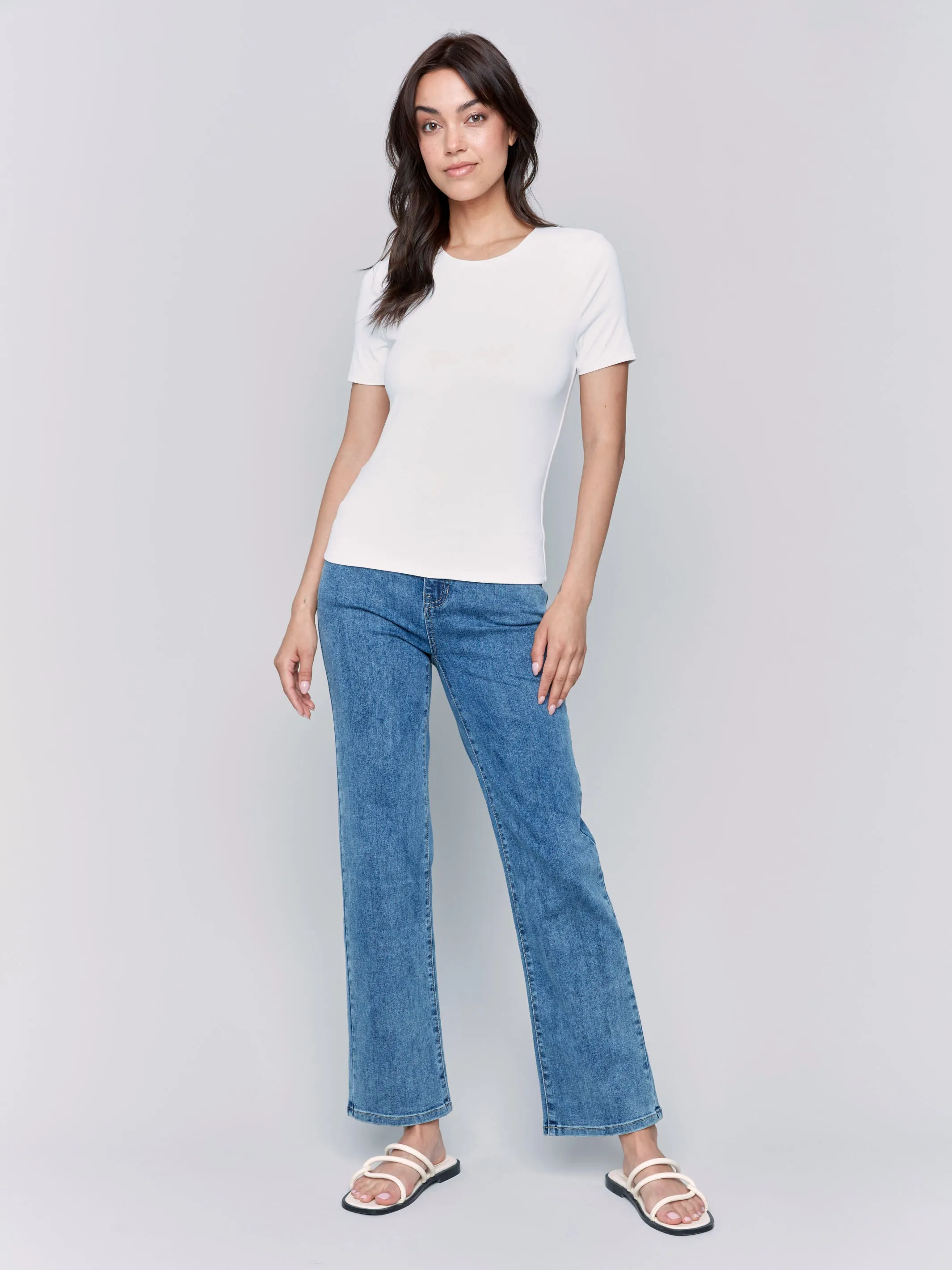Cozy Dress Short-Sleeved Super Stretch Top - White