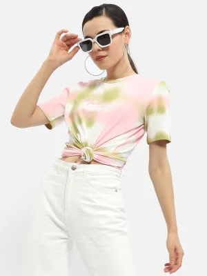 Layered Hem Detail Madame Tie-Dye Pink Regular T-Shirt