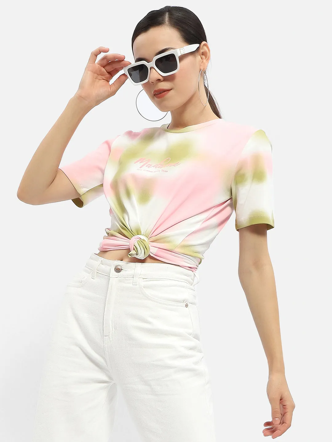 Layered Hem Detail Madame Tie-Dye Pink Regular T-Shirt
