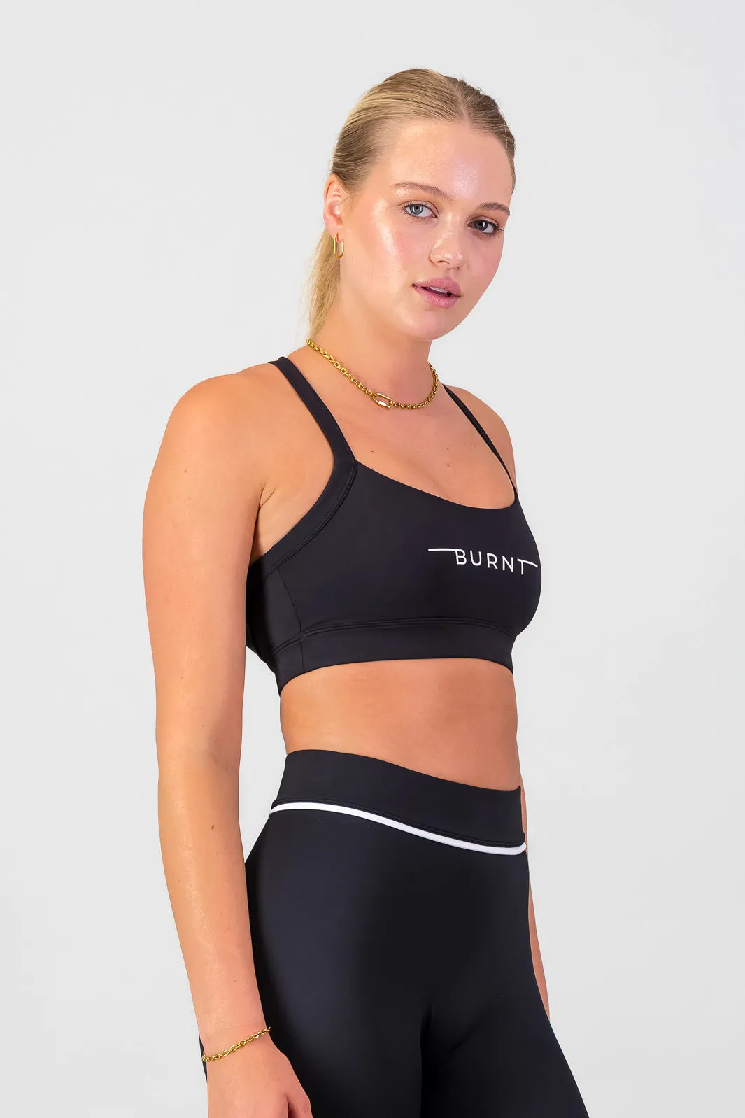 Milan Sports Bra - Black Ribbed Cuffs