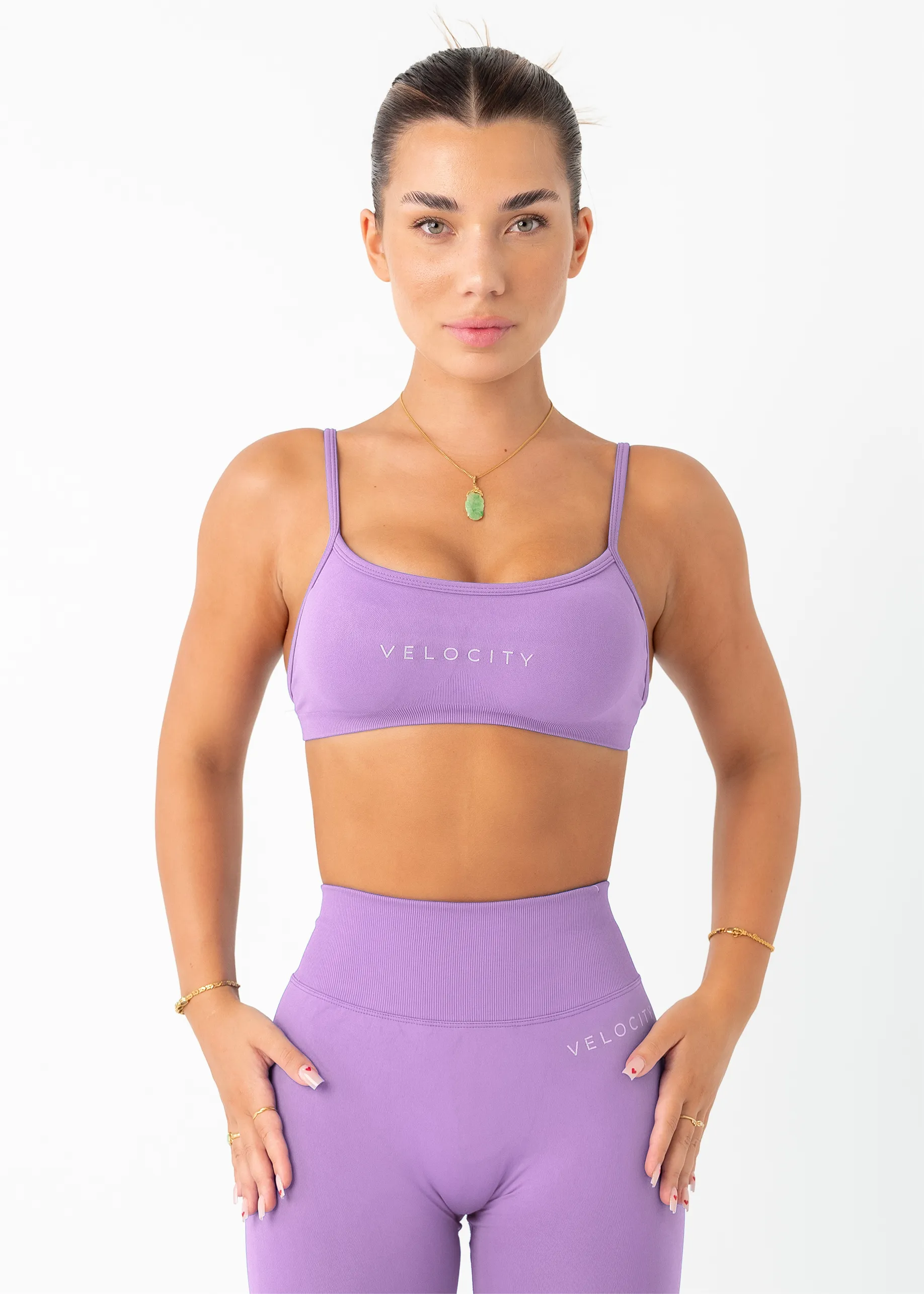 Breathable mesh panel Gray sports outfit V SCULPT BRALETTE - WARM LILAC