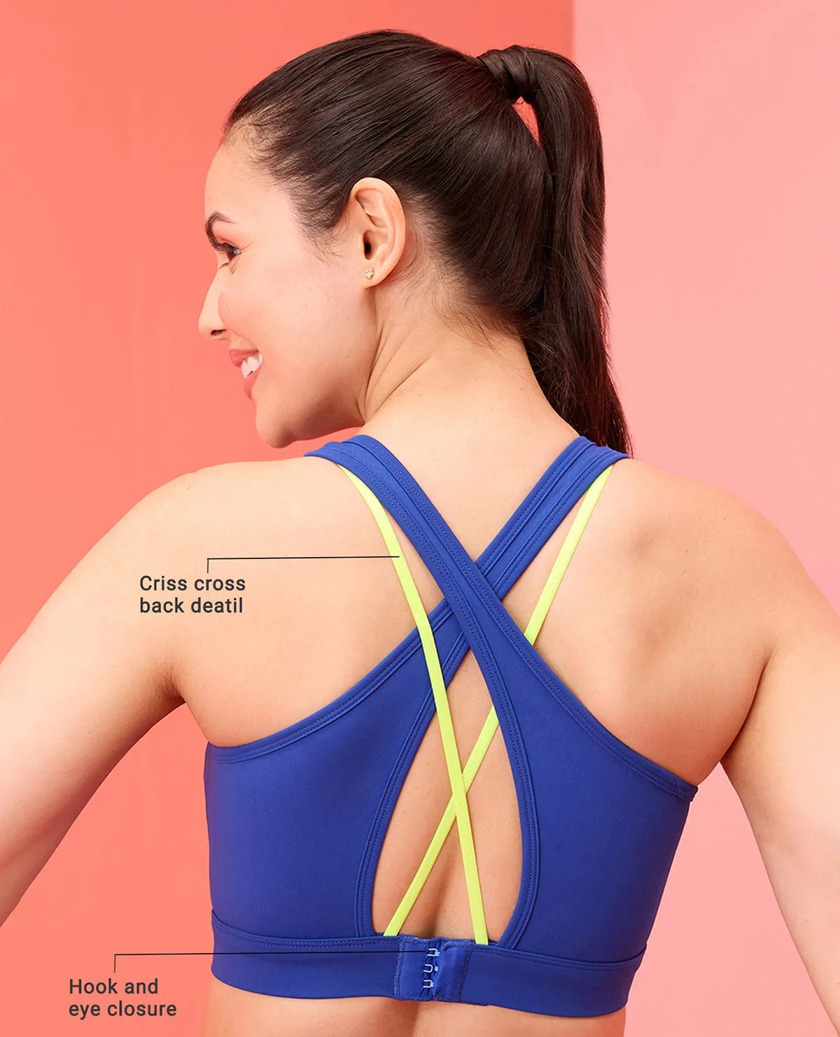 Sports Bra with Criss-cross straps and Back Closure - NYK310- Surf The Web Thermal seams