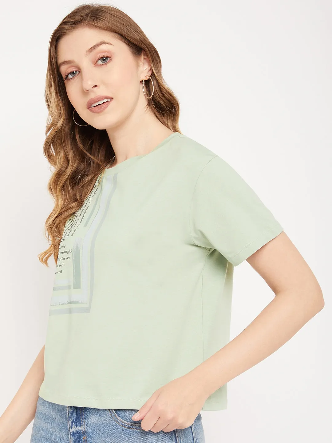 Madame Sea Green Typography T-Shirt SeamFreeShoulders Stylish Layering