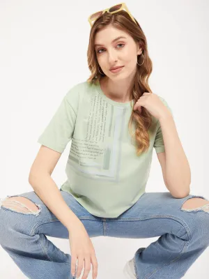 Madame Sea Green Typography T-Shirt Comfortable Fit Wear Breathable Layer