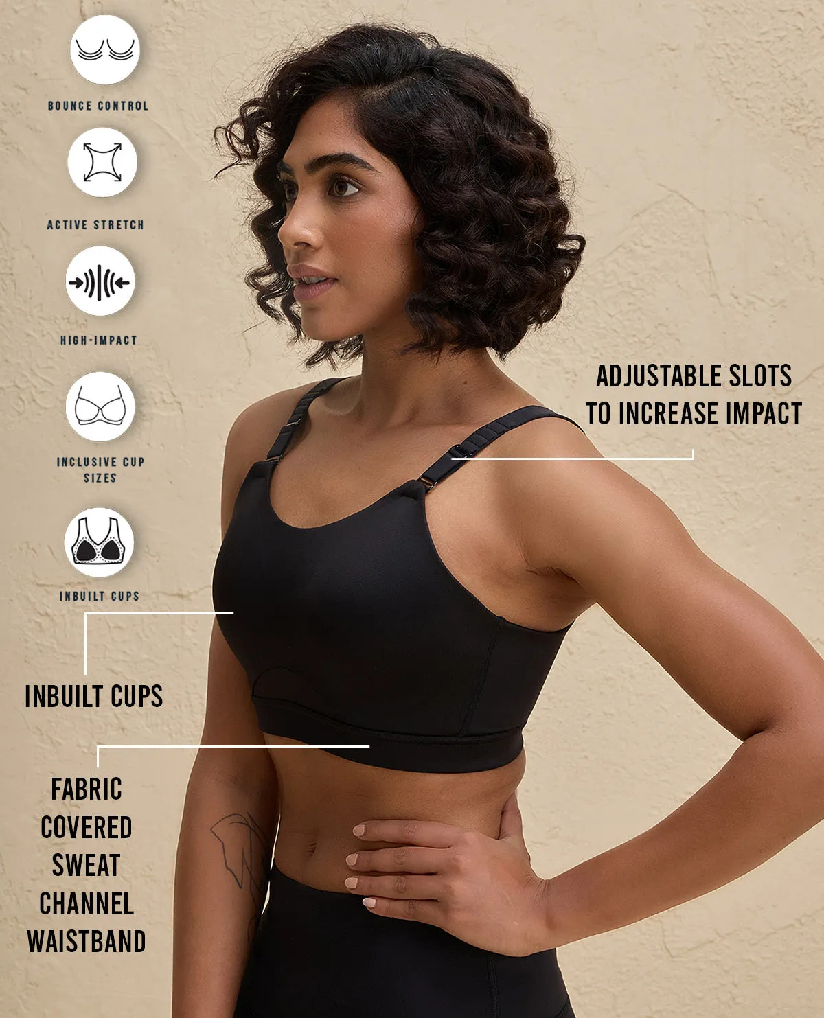 Nykd By Nykaa Ultimate Full Coverage High Impact Adjustable Sports Bra-NYK908-Jet Black High neck seams Breathable Lining