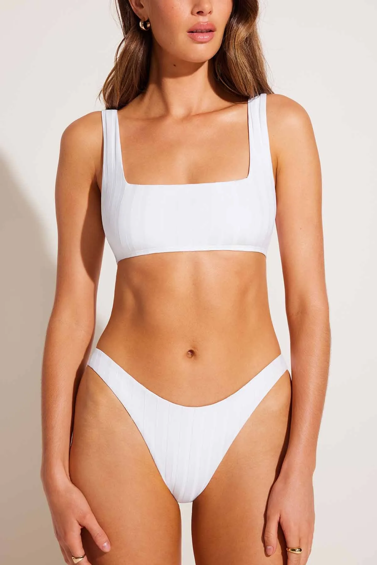 Cool Touch Fabric Moisture Wicking Texture Mika Bralette - White SuperRib