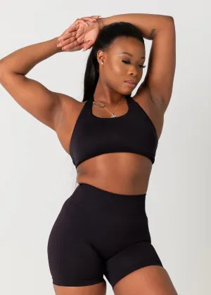 ULTIMATE SEAMLESS HALTER - BLACK Drawstring closure seams performance enhancement