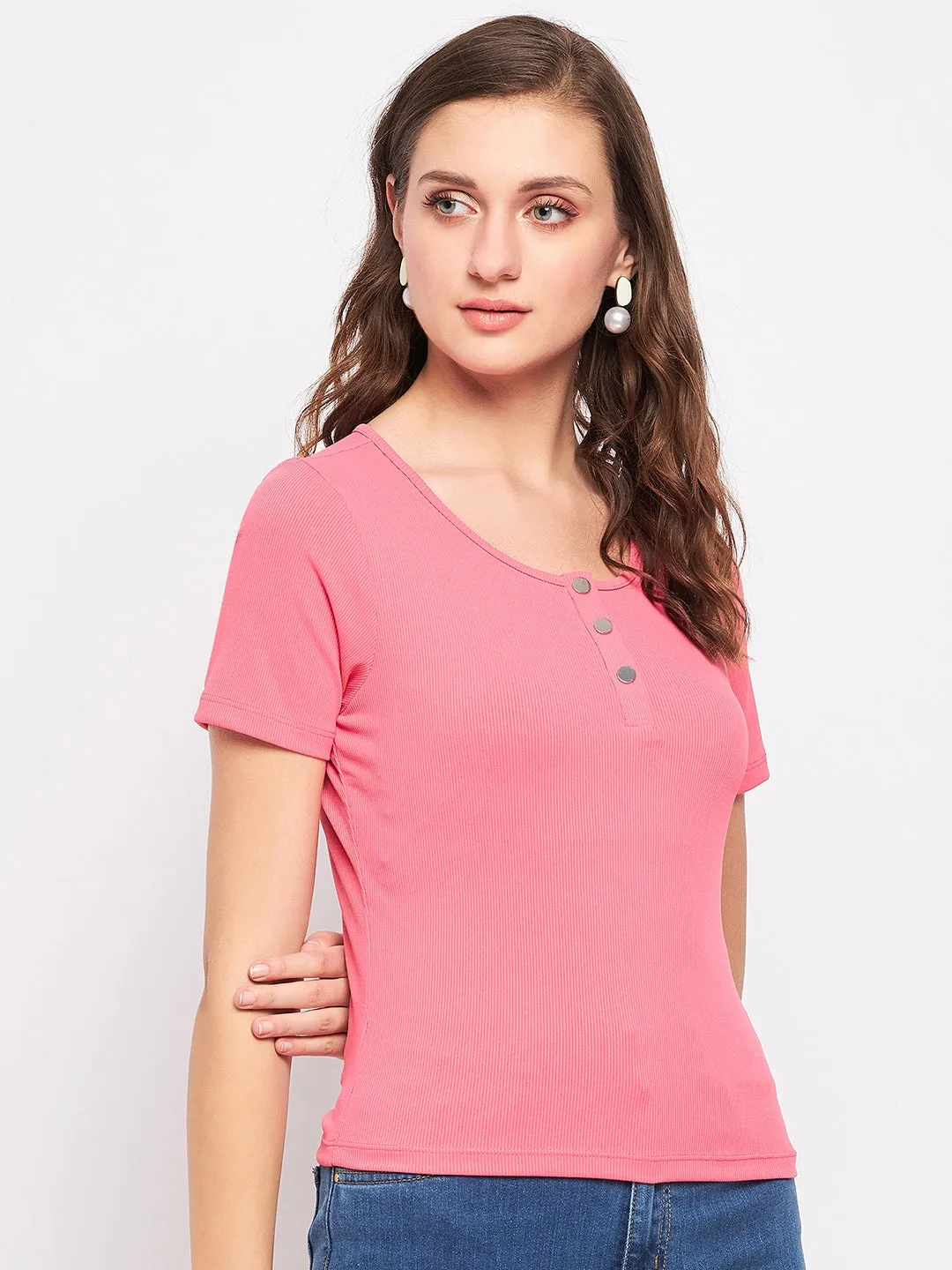 Madame Carrot Pink Cotton Top TaglessDesign Green Fit
