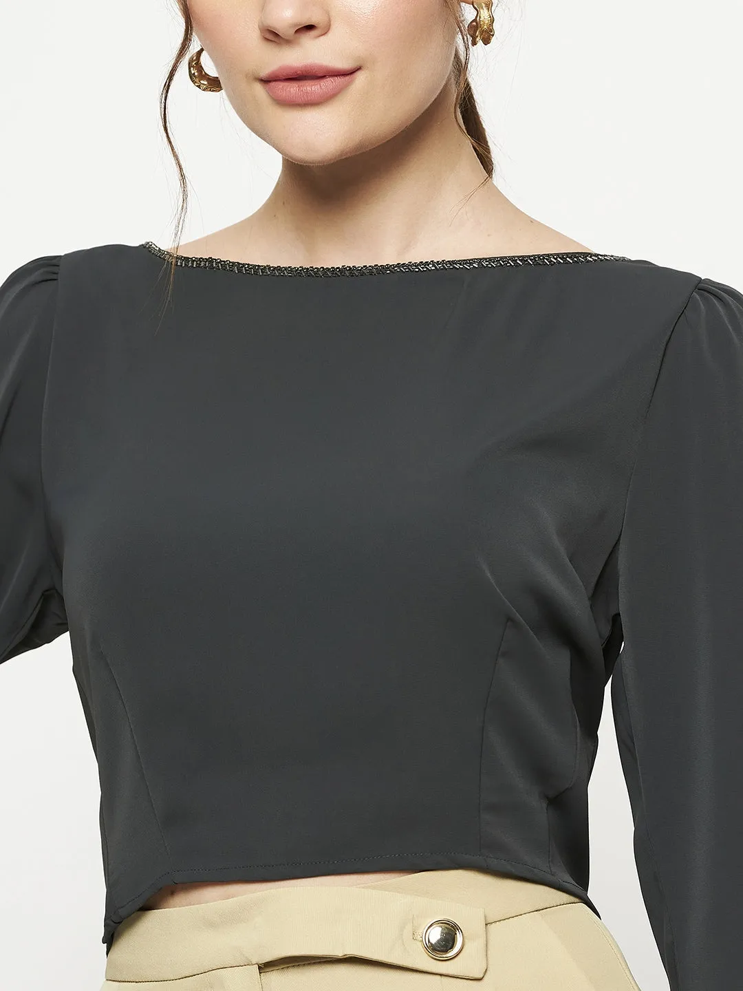 DoubleLayered Structure Madame Dark Blue Gray Top