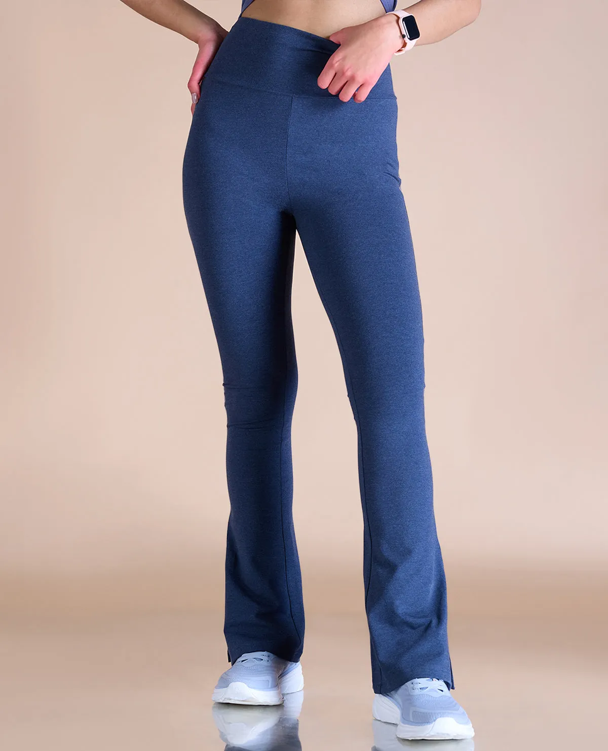 Women High Waist Cotton Side Slit Flared Pants Seasonal Wear