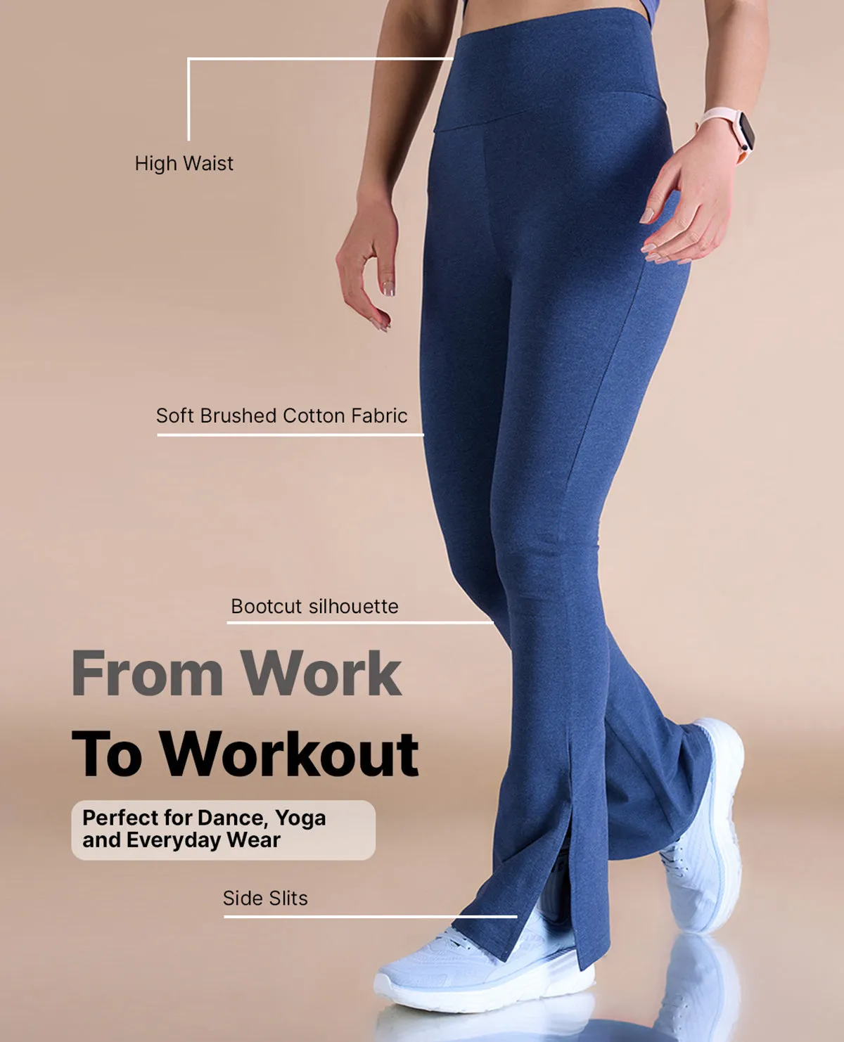 Women High Waist Cotton Side Slit Flared Pants PermeableCloth