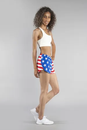 Women's 1" Elite Split Flag Shorts [N-Z] - American Flag Tactical Attachment Loops Stretchable Material