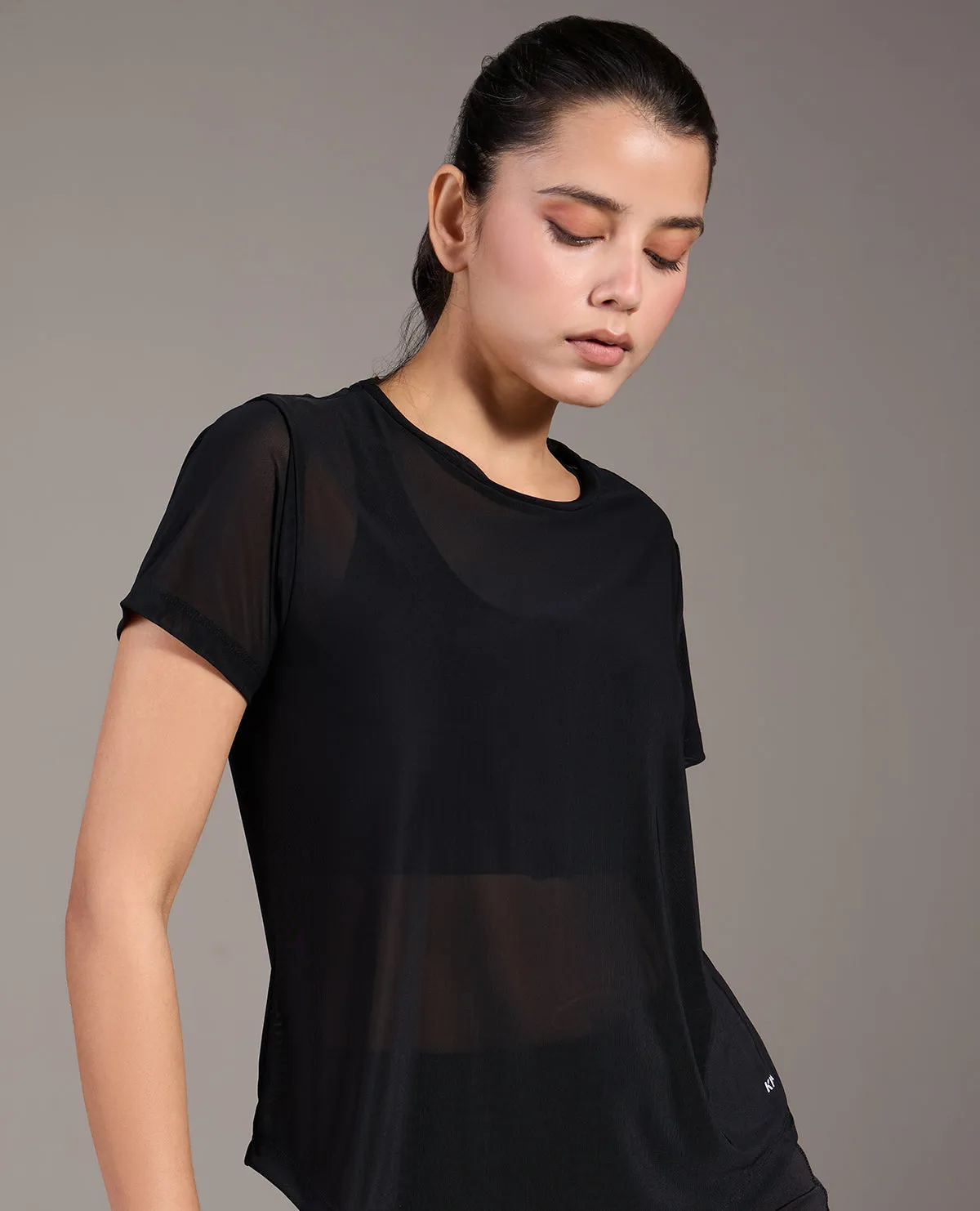 Mesh Top Black Cozy And Warm Trendy Fabric