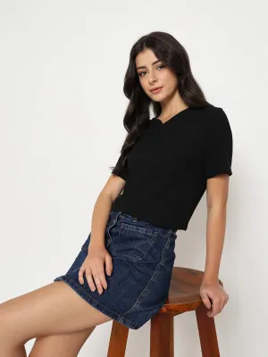 Madame Henley Neck Solid Black T-Shirt Simple yet stylish oversized but not shapeless