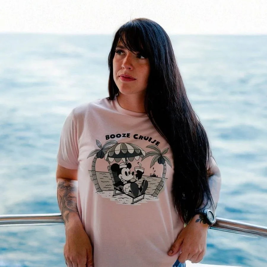 Women's Booze Cruise Boyfriend Fit T-Shirt - Light Pink Circular Knit Construction Light and Fresh