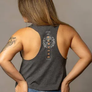 Women's I Survive Racerback Cropped Tank - Dark Heather Gray All Day Wear
