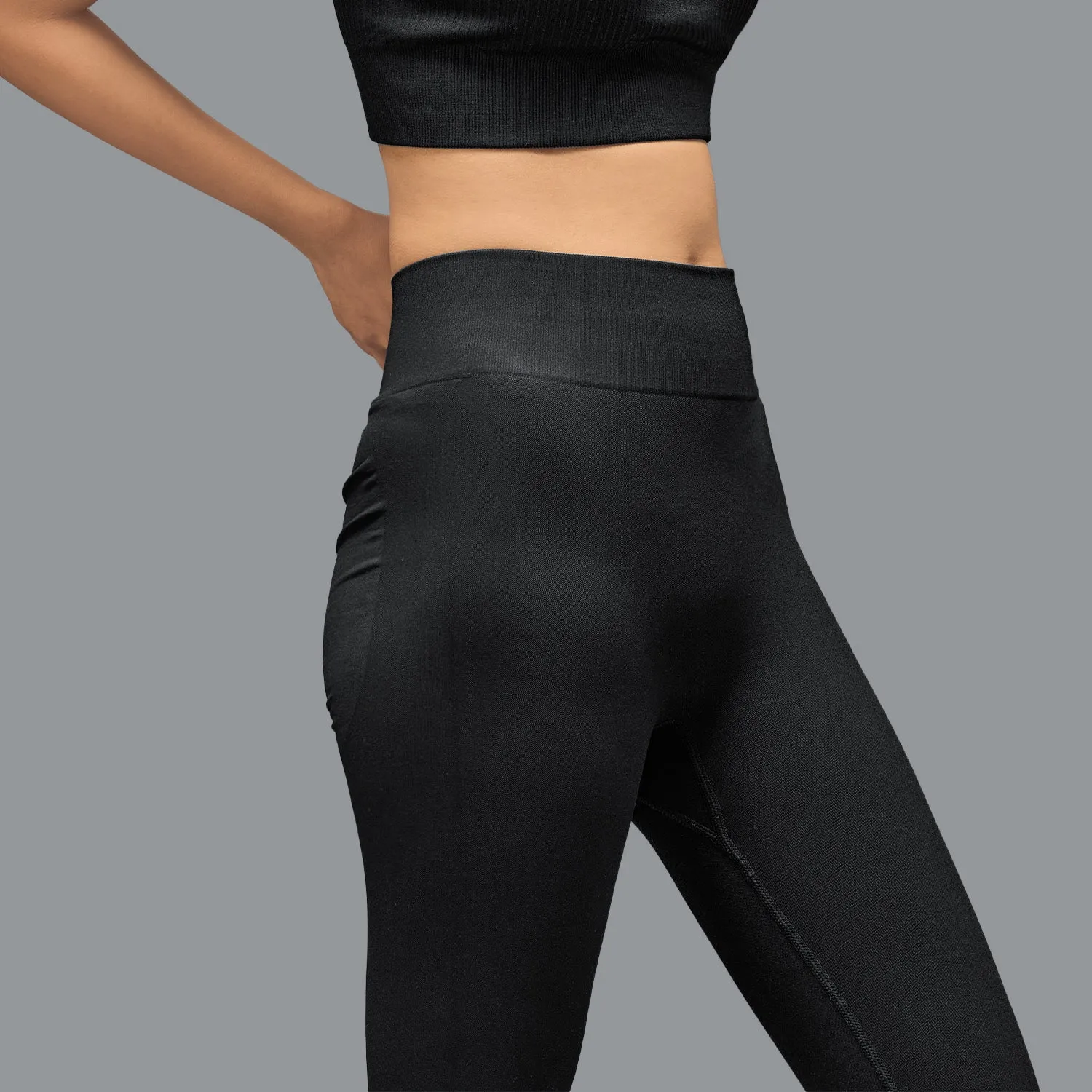 Pro Athlete Moisture Wicking Active Lifestyle Durable Stitch Limitless snatched ribbed waistband & Ruched back legging - BLACK