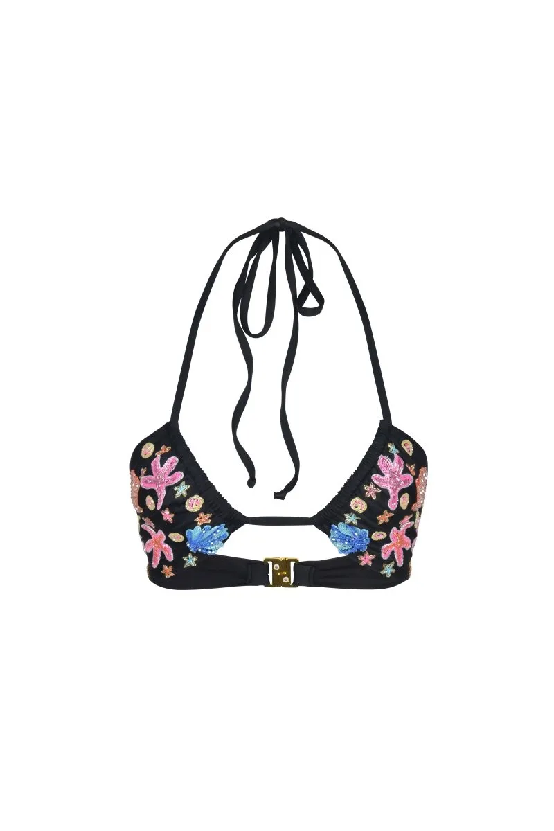 Marissa Hand Embroidered Luxe Bikini Bottom- Black Non Restrictive Framework