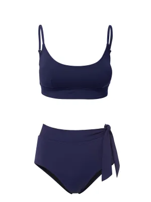 Non Chafing Edges Quick Release Clasps Erika Top   Side Tie High Rise Bottom in Navy Satin
