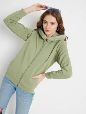 Madame Faux Fur Hood Applpe Green Sweatshirt product keychain convenience Trendy Layered