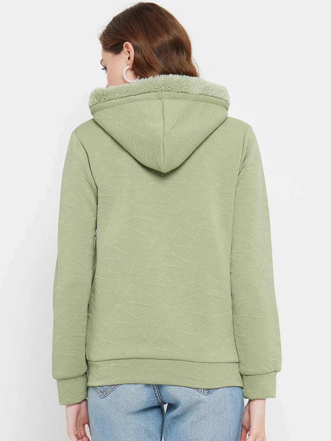 Warm Apparel Madame Faux Fur Hood Applpe Green Sweatshirt