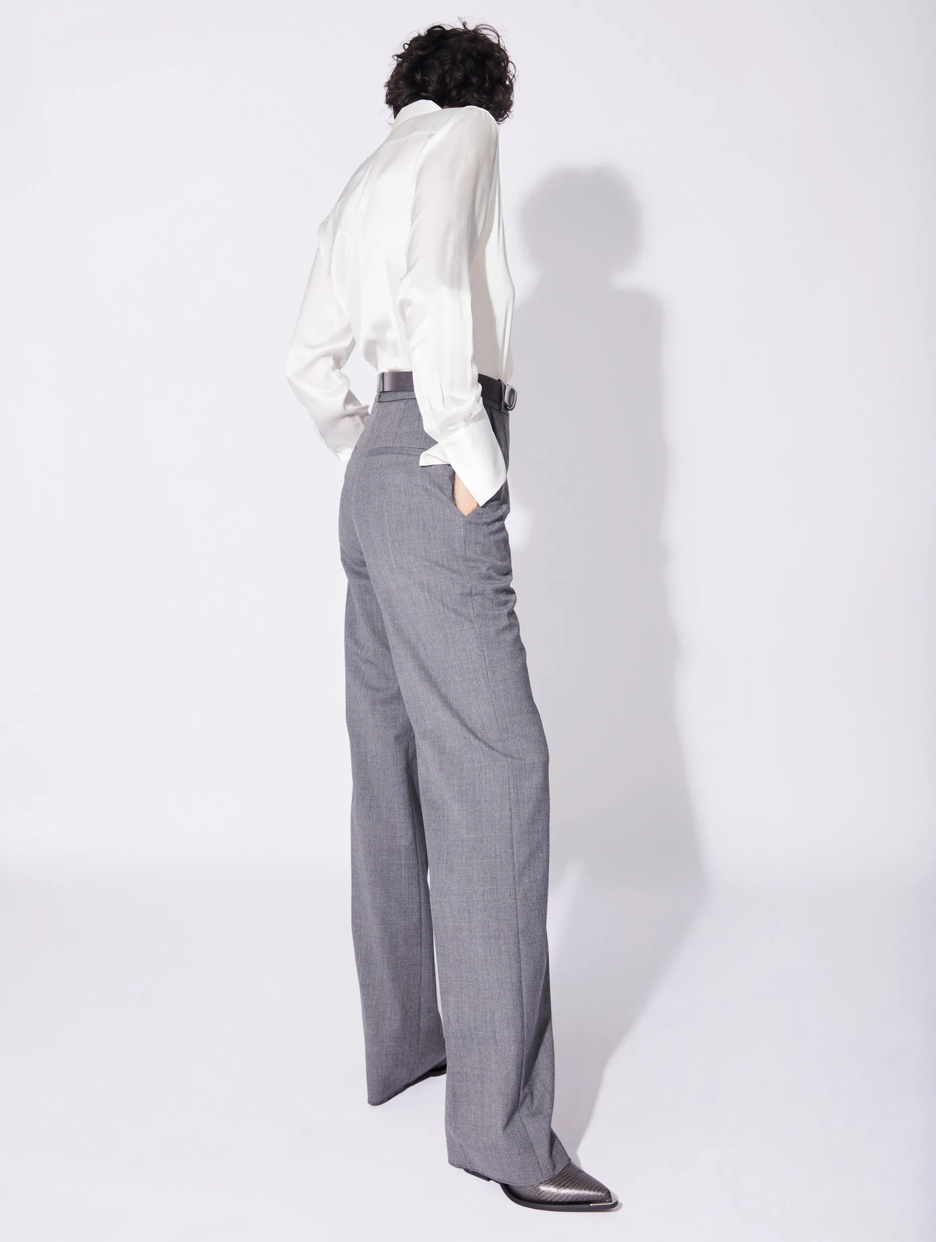 Grey gabardine wide-leg suit trousers High Durability Stitching Effortless Wear