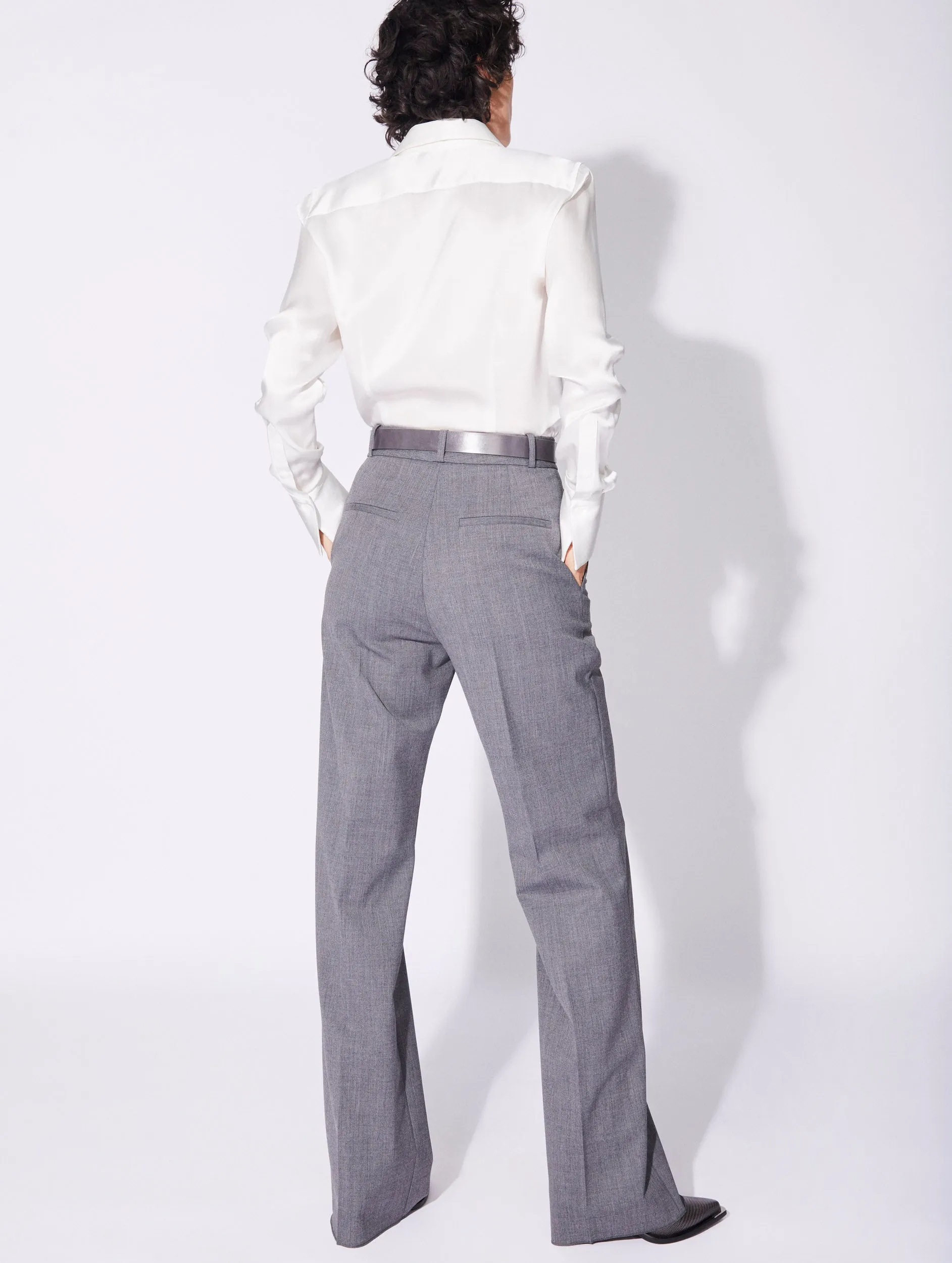 Quick Release Buckle Grey gabardine wide-leg suit trousers