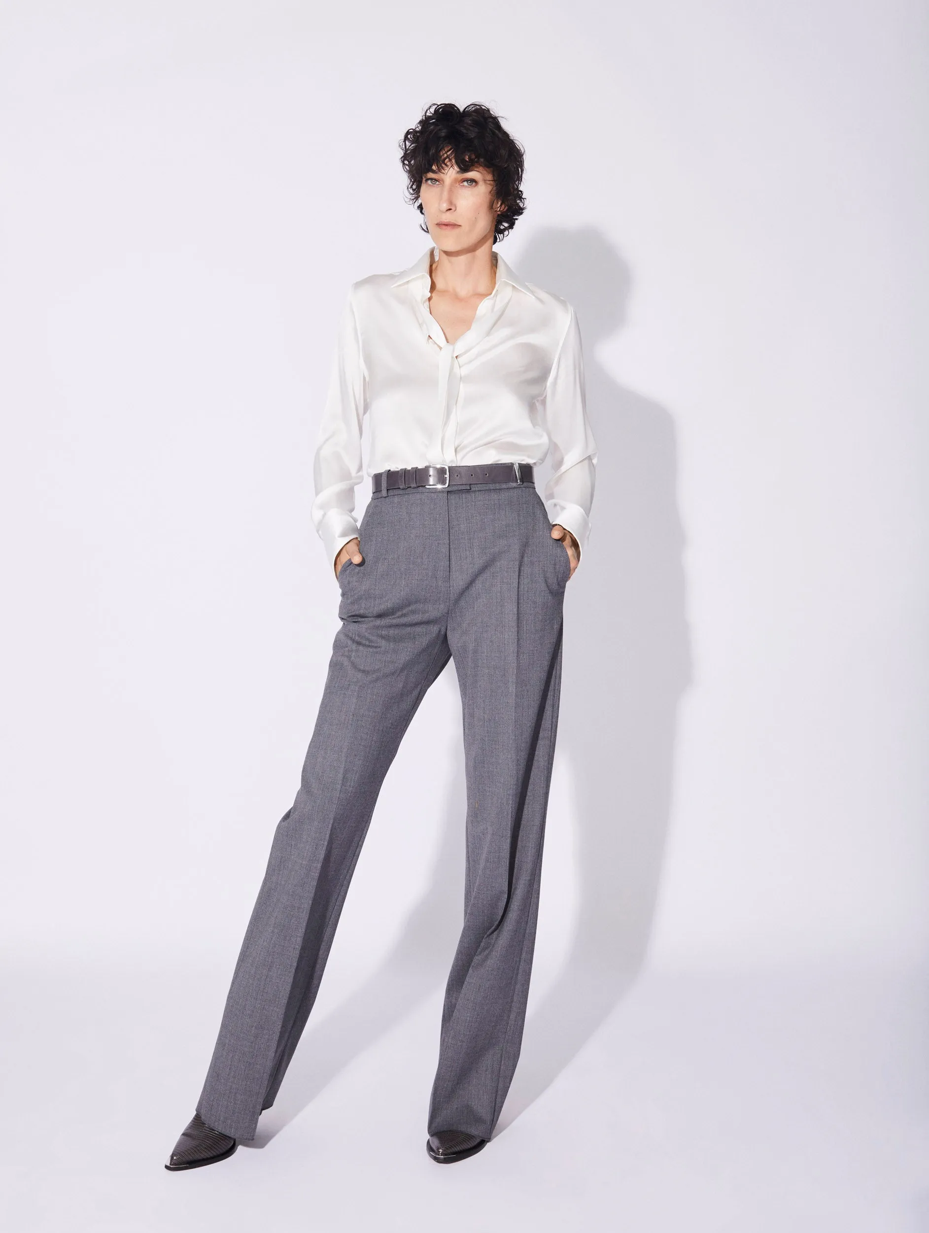 Grey gabardine wide-leg suit trousers Casual Fit NonRestrictiveCut