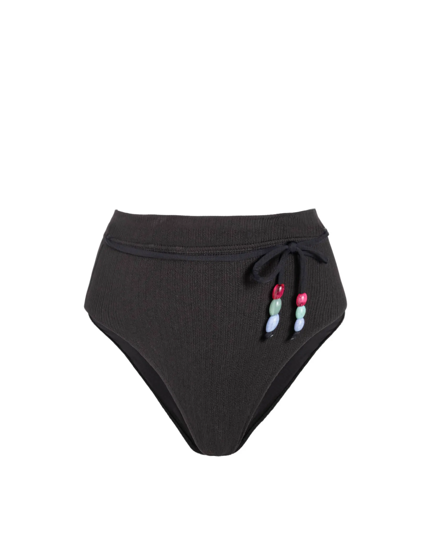Belted Hi Waist Hi Leg Bottom In Black Texture Quick Dry Elastic Band Anti Pilling Surface