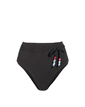 Belted Hi Waist Hi Leg Bottom In Black Texture Quick Dry Elastic Band Anti Pilling Surface