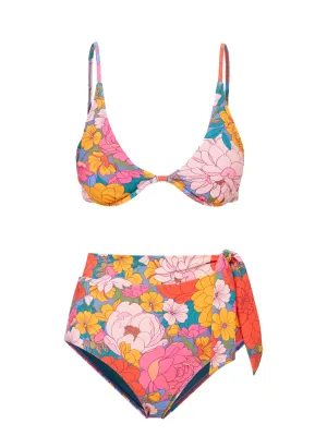 Leah Top   Side Tie High Waist Bottom in Zinnia Fields Racerback Support System Non Irritating Tags